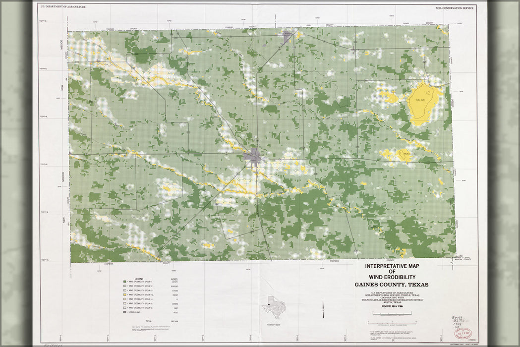 Poster, Many Sizes Available; Map Of Wind Erodibility Gaines County Texas 1986