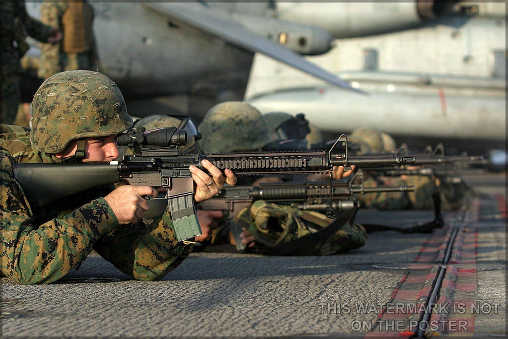 Poster, Many Sizes Available; M16A4 U.S. Marines Aboard The Uss Essexzero Their M16A4 Rifles