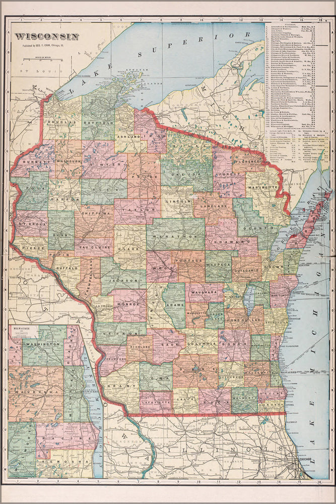 Poster, Many Sizes Available; Map Of Wisconsin 1906