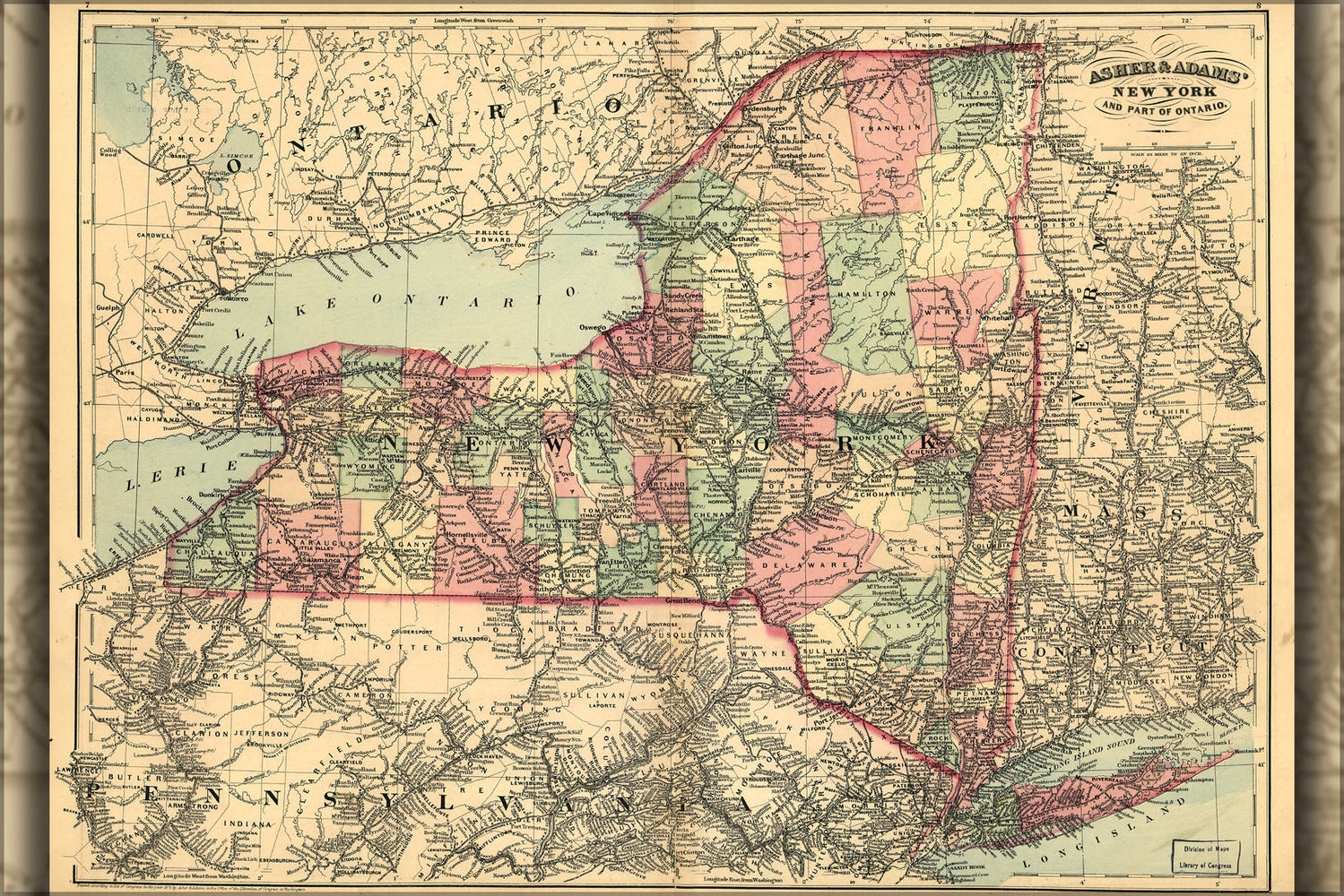 Poster, Many Sizes Available; Map Of New York State 1871