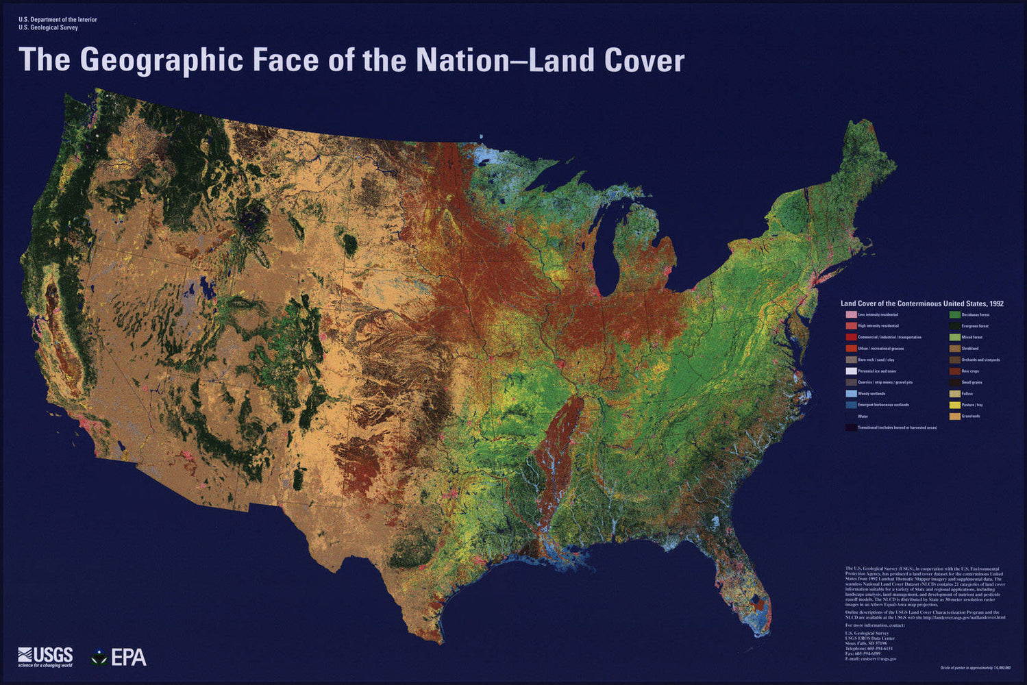 Poster, Many Sizes Available; Geographic Map Of United States Land Cover 1992