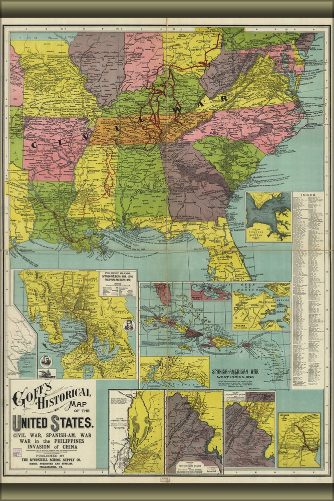 Poster, Many Sizes Available; Historical War Map Of The United States 1907