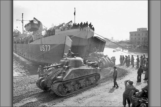 Poster, Many Sizes Available; M4 Sherman Tank Disembarking From Lst At Anzio