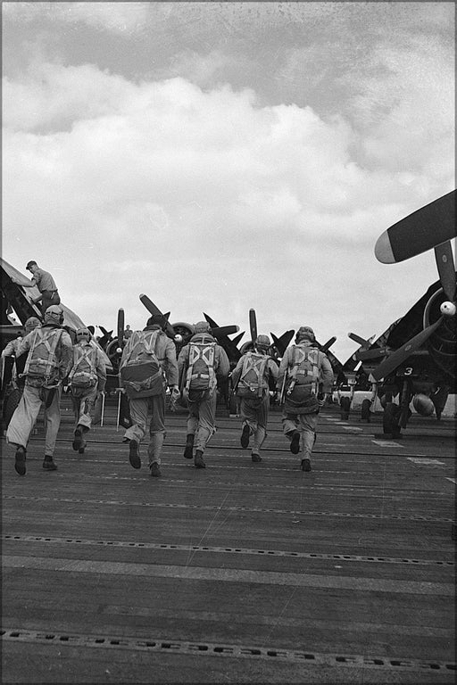 Poster, Many Sizes Available; Pilots Rush To F6F-5 Hellcat Planes Uss Hornet (Cv-12) 1945