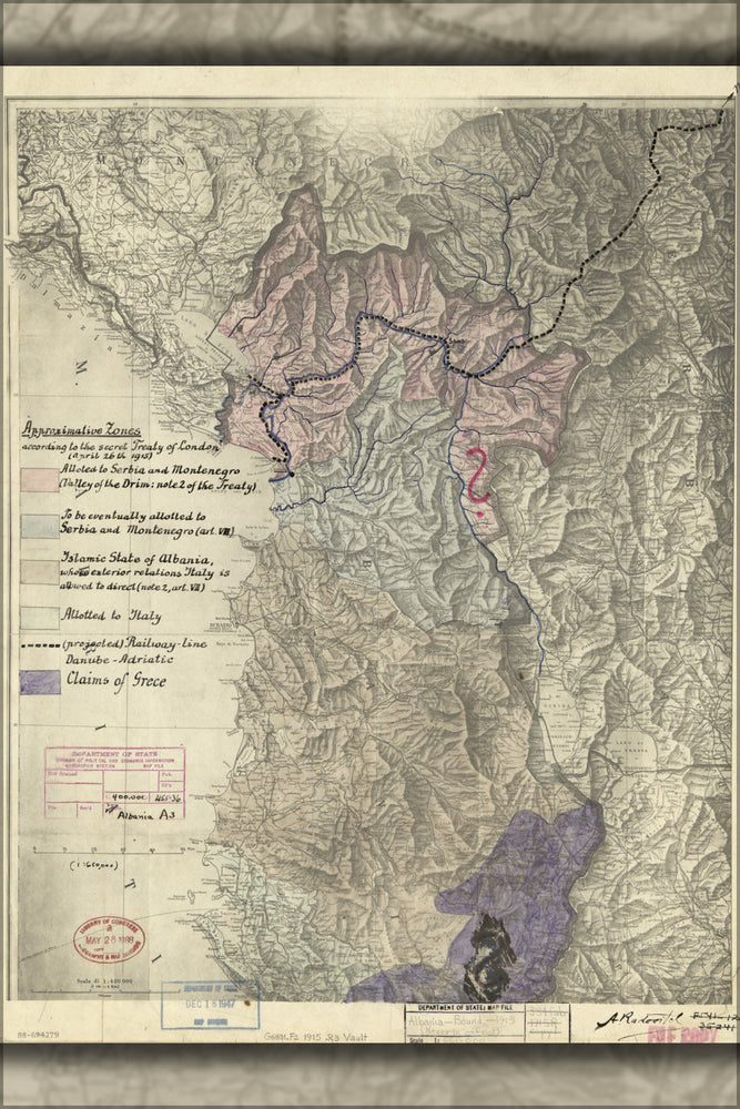 Poster, Many Sizes Available; Map Of Zones Treaty Of London April 26Th 1915