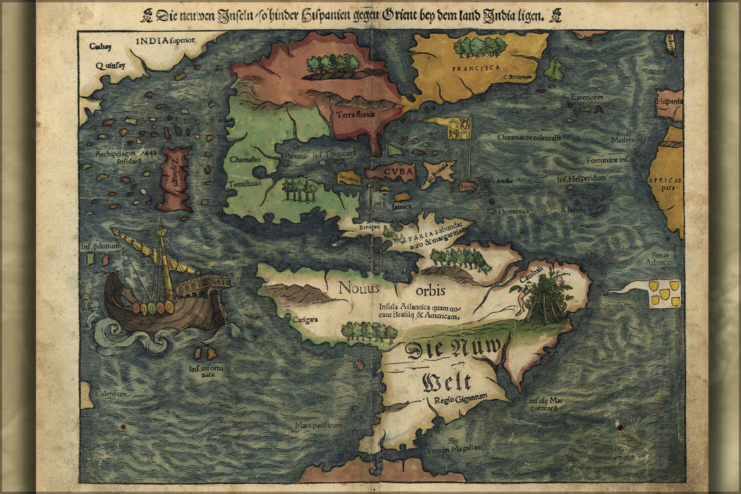 Poster, Many Sizes Available; Map Of North & South America 1550