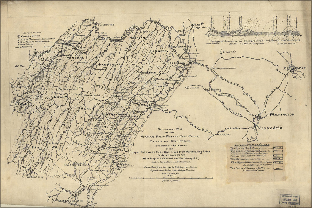 Poster, Many Sizes Available; Geological Map Of Potomac River Basin 1882