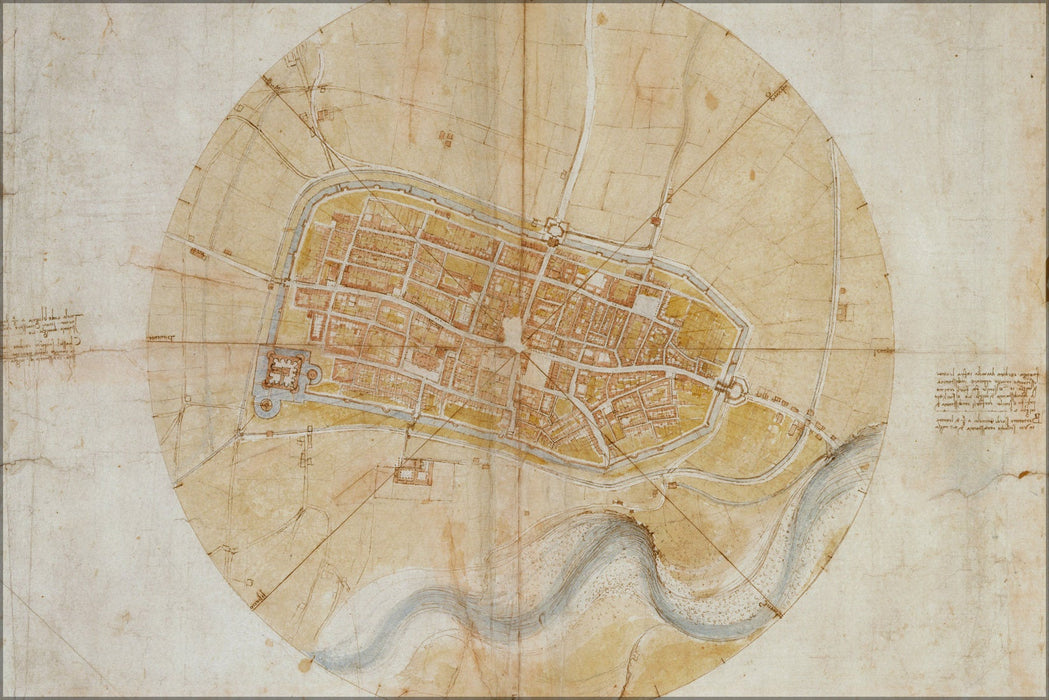 Poster, Many Sizes Available; Plan Map Of Imola, Italy By Leonardo Da Vinci C1502