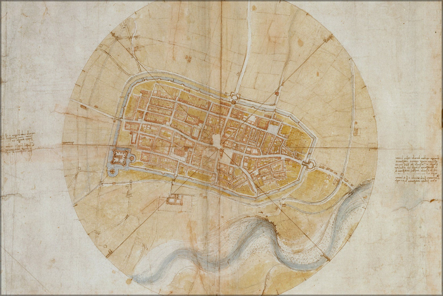 Poster, Many Sizes Available; Plan Map Of Imola, Italy By Leonardo Da Vinci C1502