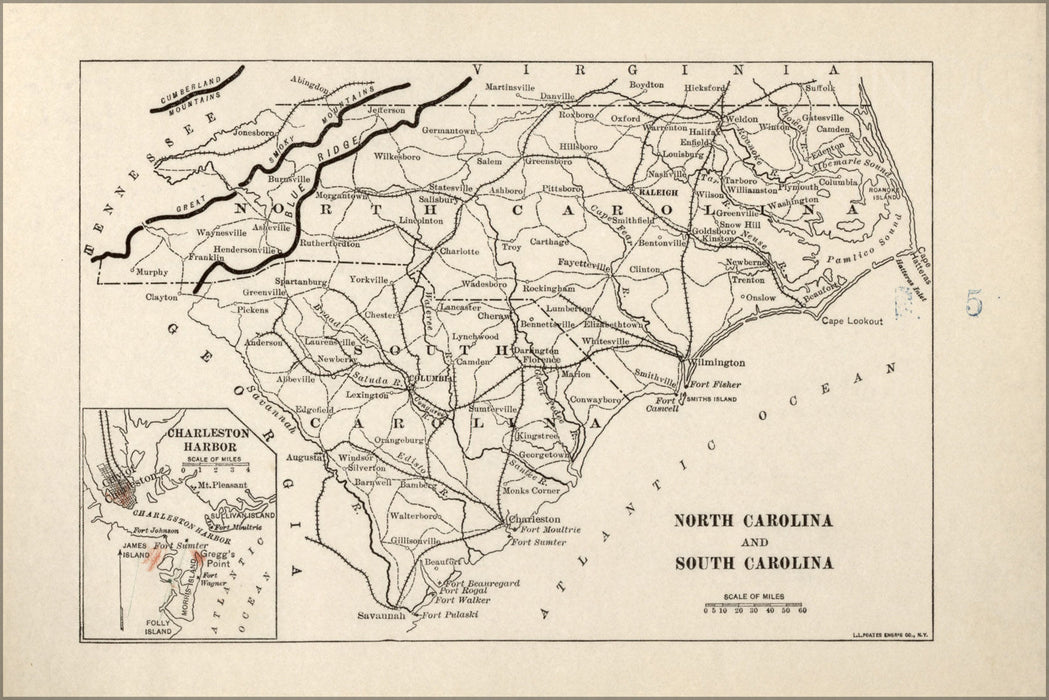 Poster, Many Sizes Available; Map Of Civil War In North & South Carolina