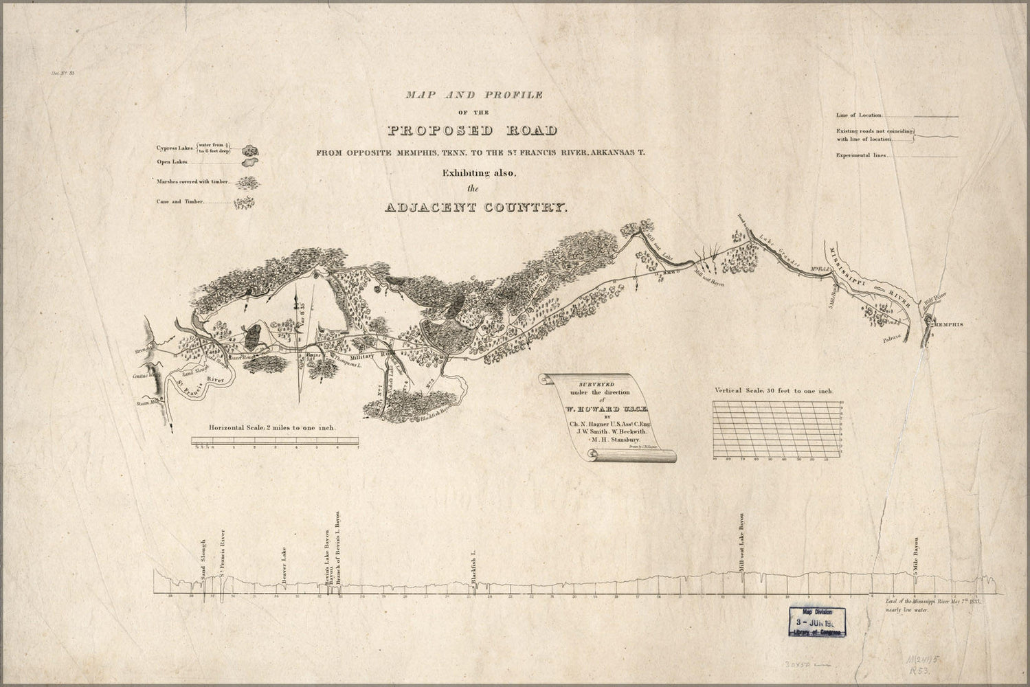 Poster, Many Sizes Available; Map Proposed Road From Memphis Tennessee 1835