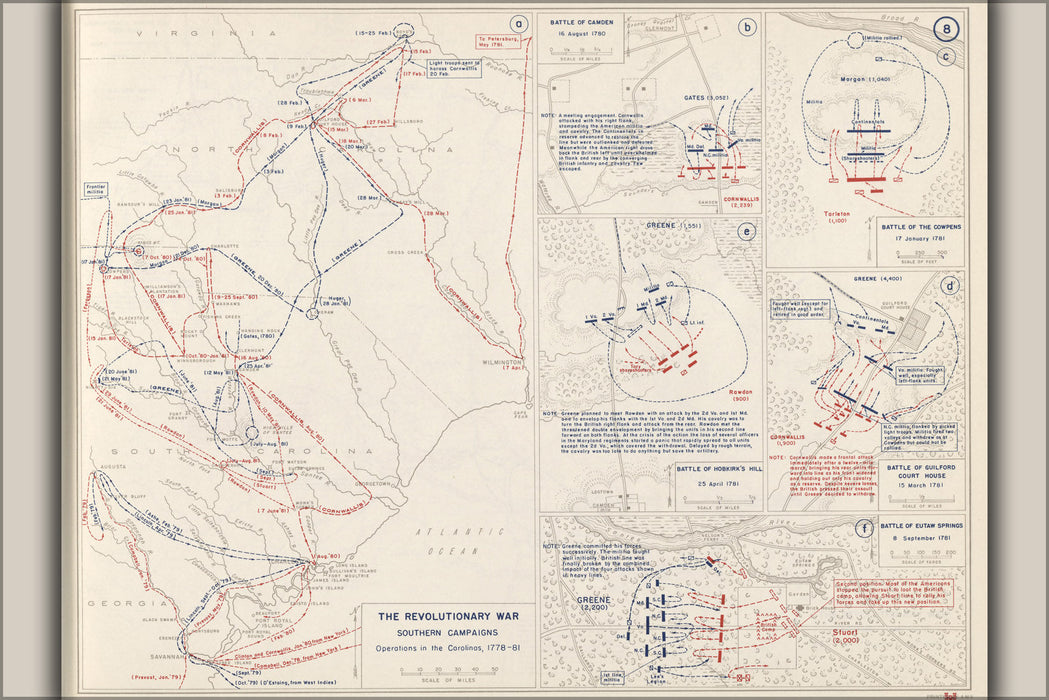 Poster, Many Sizes Available; Map Revolutionary War Of North & South Carolina