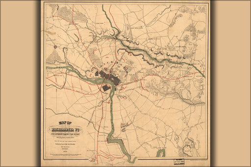 Poster, Many Sizes Available; Map Richmond Virginia Rebel Fortifications 1864