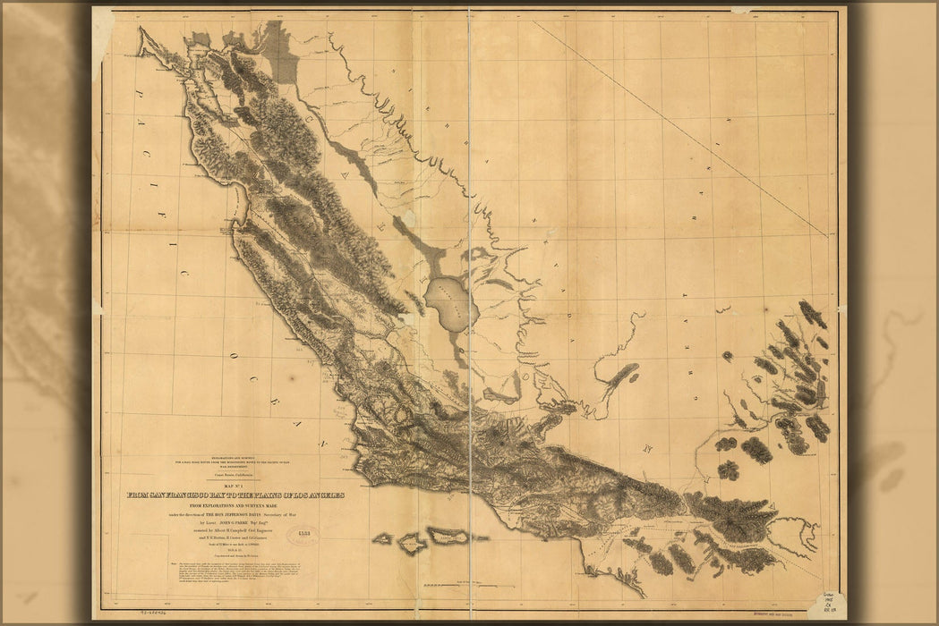 Poster, Many Sizes Available; Map San Francisco Bay To Los Angeles Plains 1859