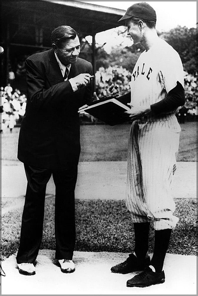 Poster, Many Sizes Available; George H. W. Bush, Captain Of The Yale Baseball Team, Receives Babe Ruth&#39;S Manuscript Of His Autobiography Whi