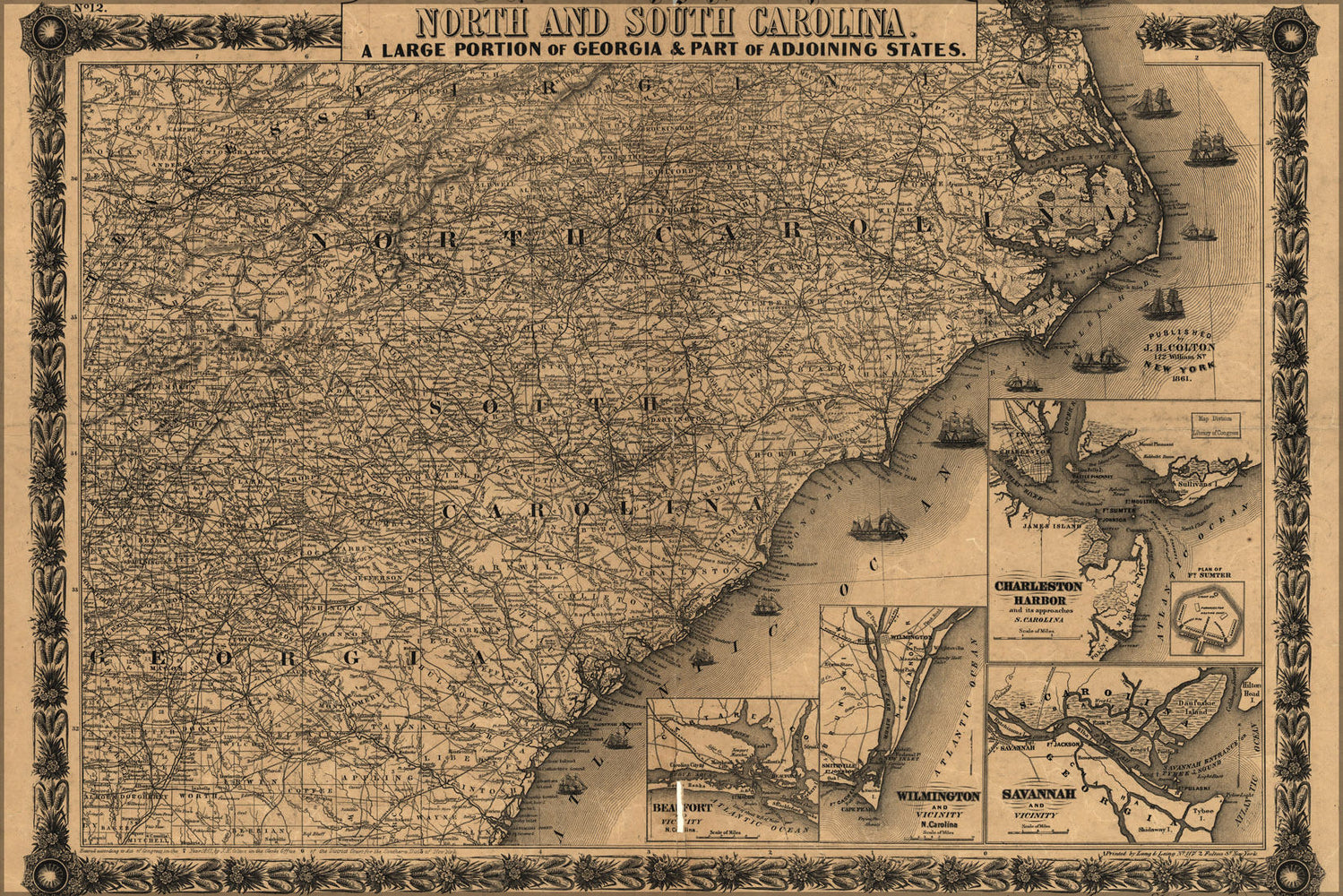 Poster, Many Sizes Available; Colton&#39;S Map Of North And South Carolina 1861