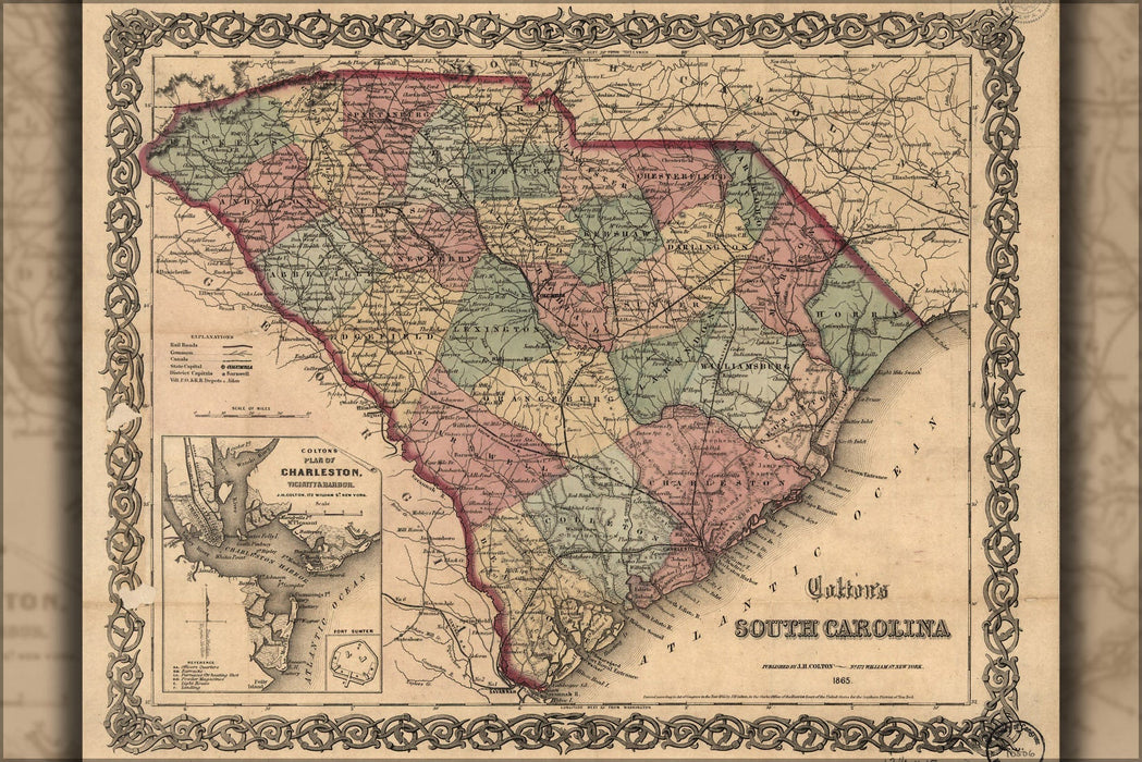 Poster, Many Sizes Available; Colton&#39;S Map Of South Carolina 1865