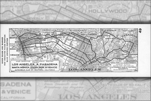 Poster, Many Sizes Available; Map Showing Automobile Routes From Los Angeles And Pasadena To Santa Monica, Ocean Park And Venice, 1919 (Aaa