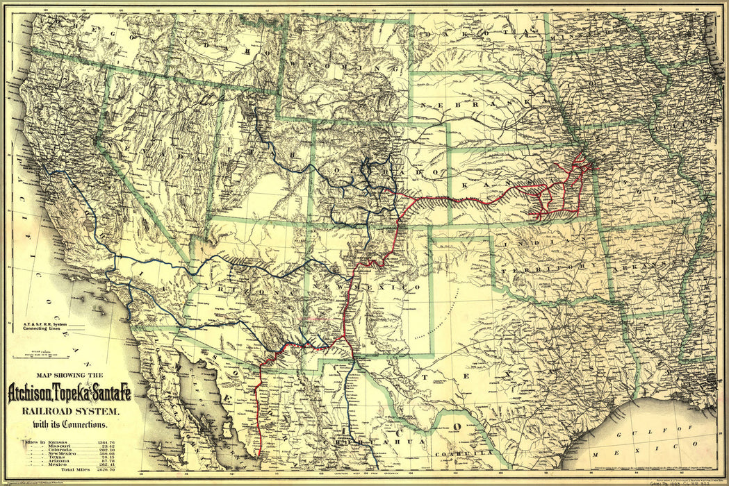 Poster, Many Sizes Available; Map Showing The Atchison, Topeka And Santa FÃ© Railroad 1883