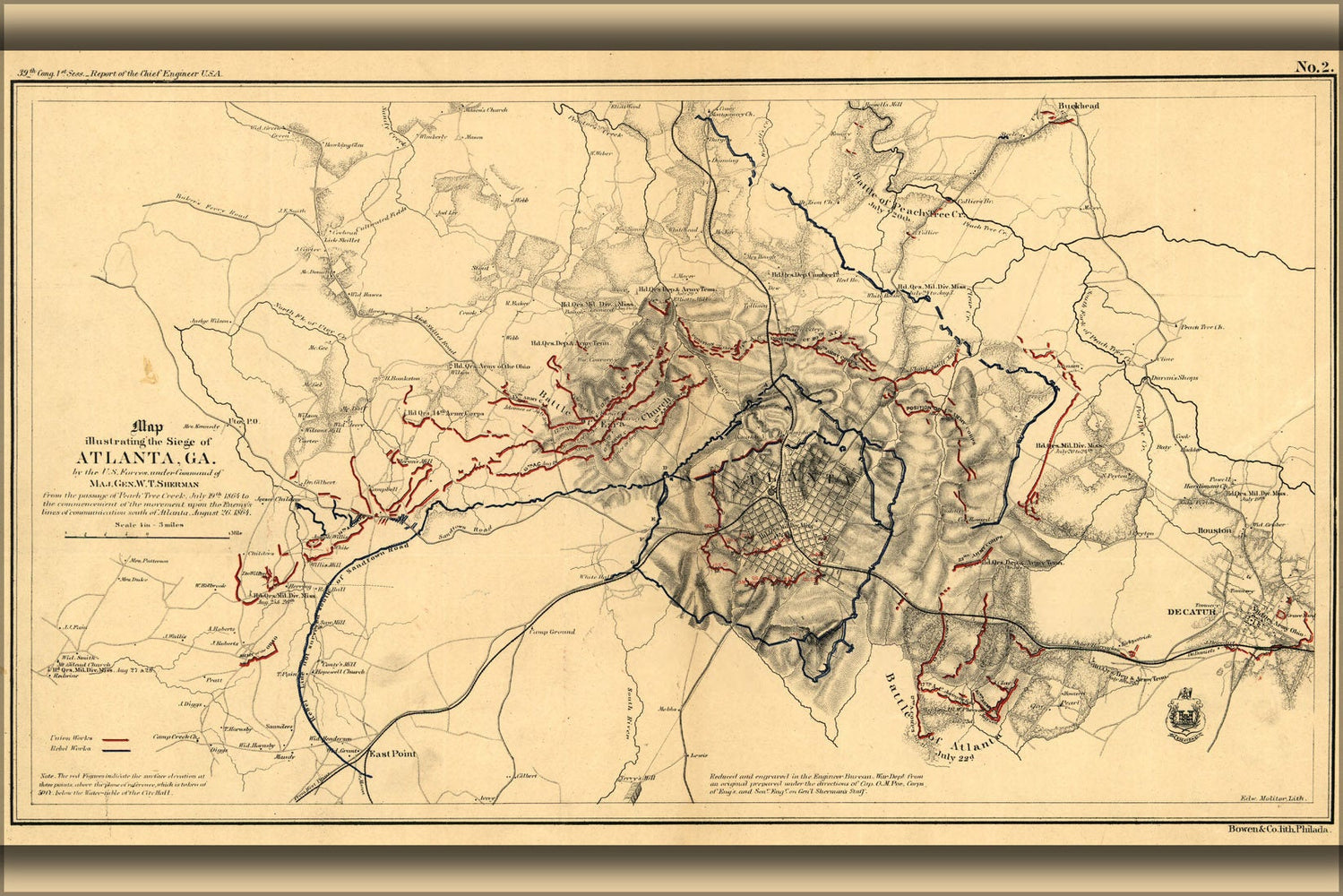 Poster, Many Sizes Available; Map Siege Of Atlanta Georgia Shermans March 1864