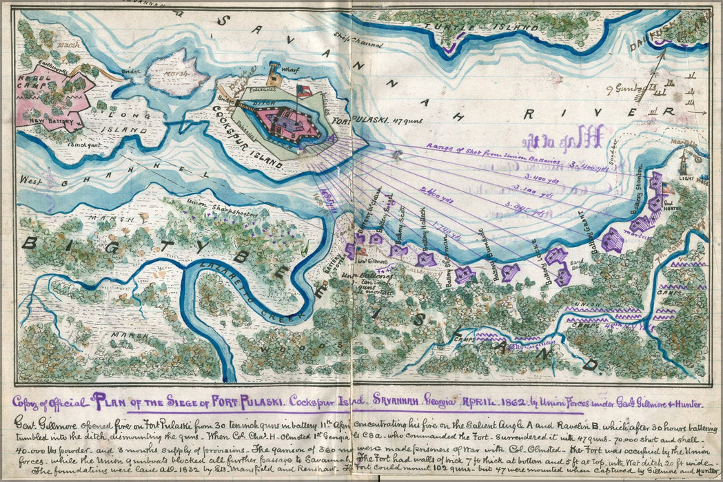 Poster, Many Sizes Available; Map Siege Of Fort Pulaski Savannah Georgia 1862