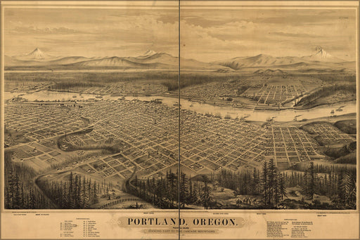 Poster, Many Sizes Available; Portland, Oregon Birds-Eye View Map 1879