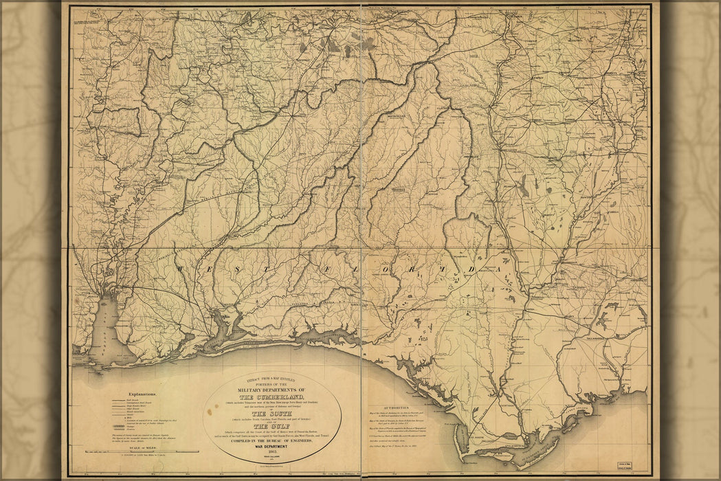 Poster, Many Sizes Available; Map Tallahassee, Florida To Mobile, Alabama 1863