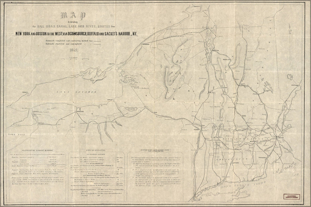 Poster, Many Sizes Available; Map Transport Routes New York City Boston 1849