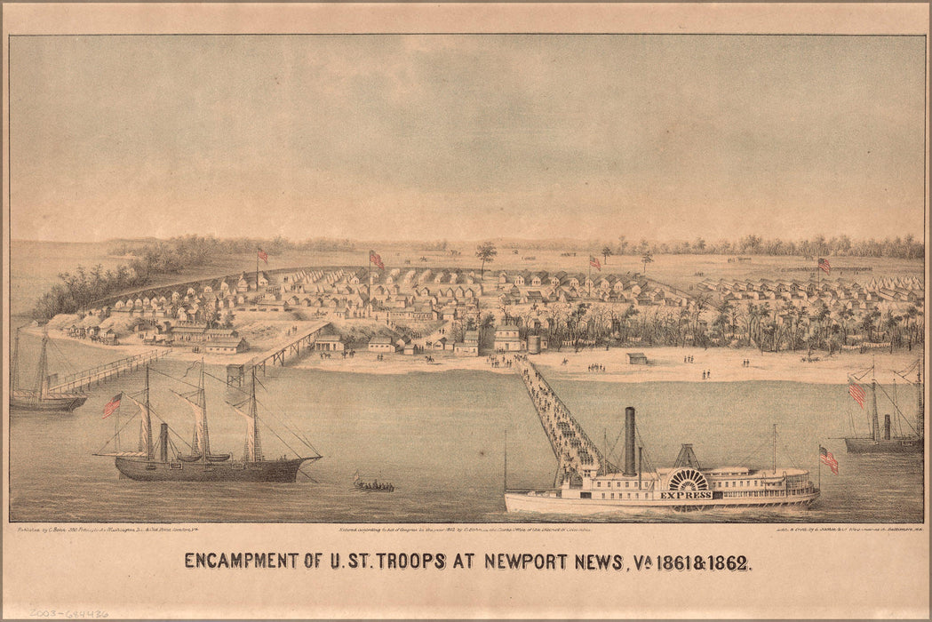 Poster, Many Sizes Available; Map Union Camp Newport News Virginia 1861 & 1862