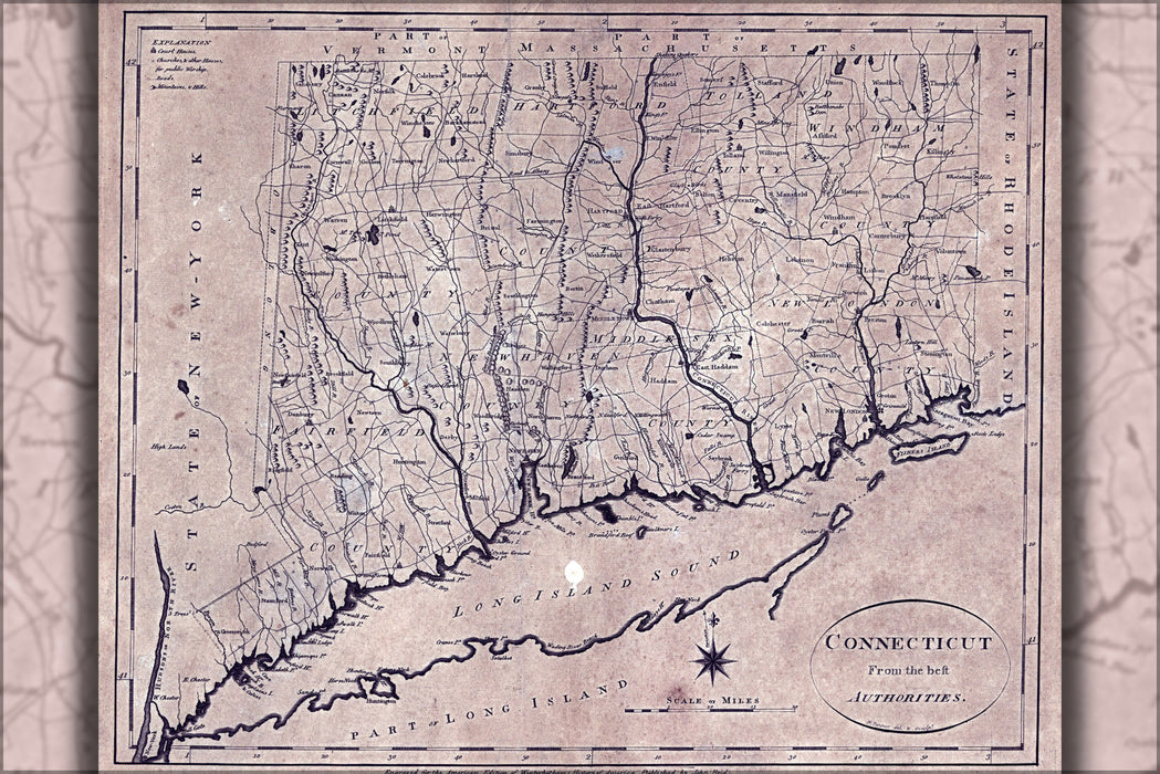 Poster, Many Sizes Available; Map Of Connecticut 1796