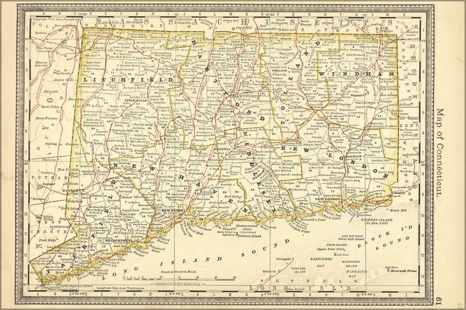 Poster, Many Sizes Available; Map Of Connecticut 1881