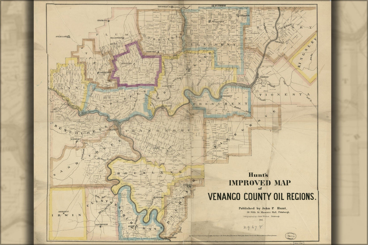 Poster, Many Sizes Available; Map Venango County Oil Regions Pennsylvania 1865