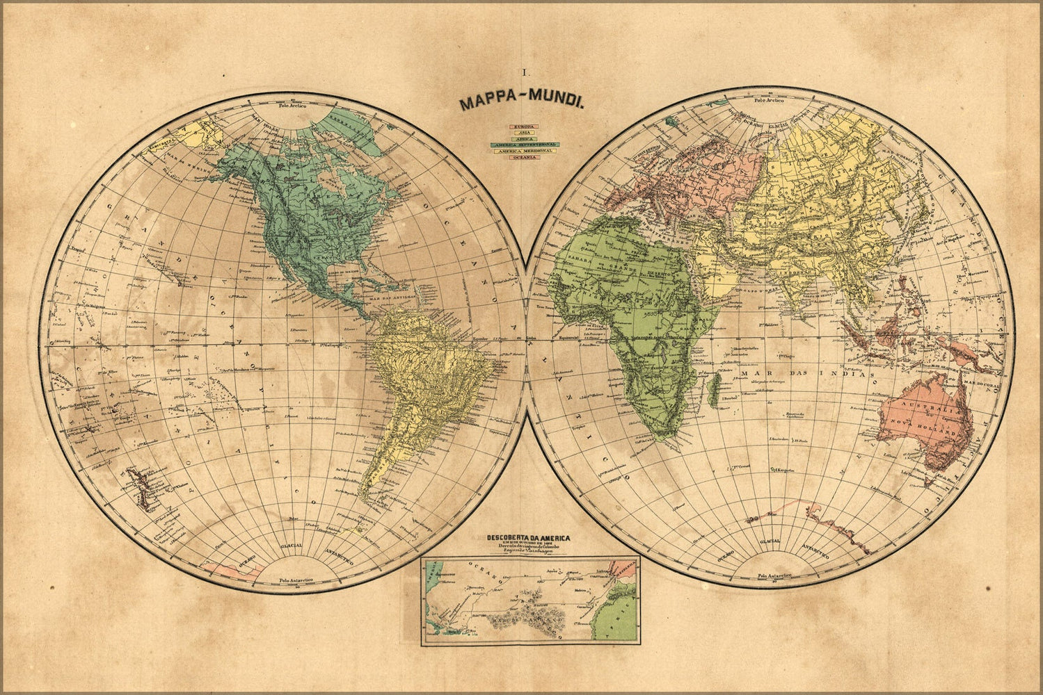 Poster, Many Sizes Available; Mappa-Mundi Map Of The World 1868 In Portuguese