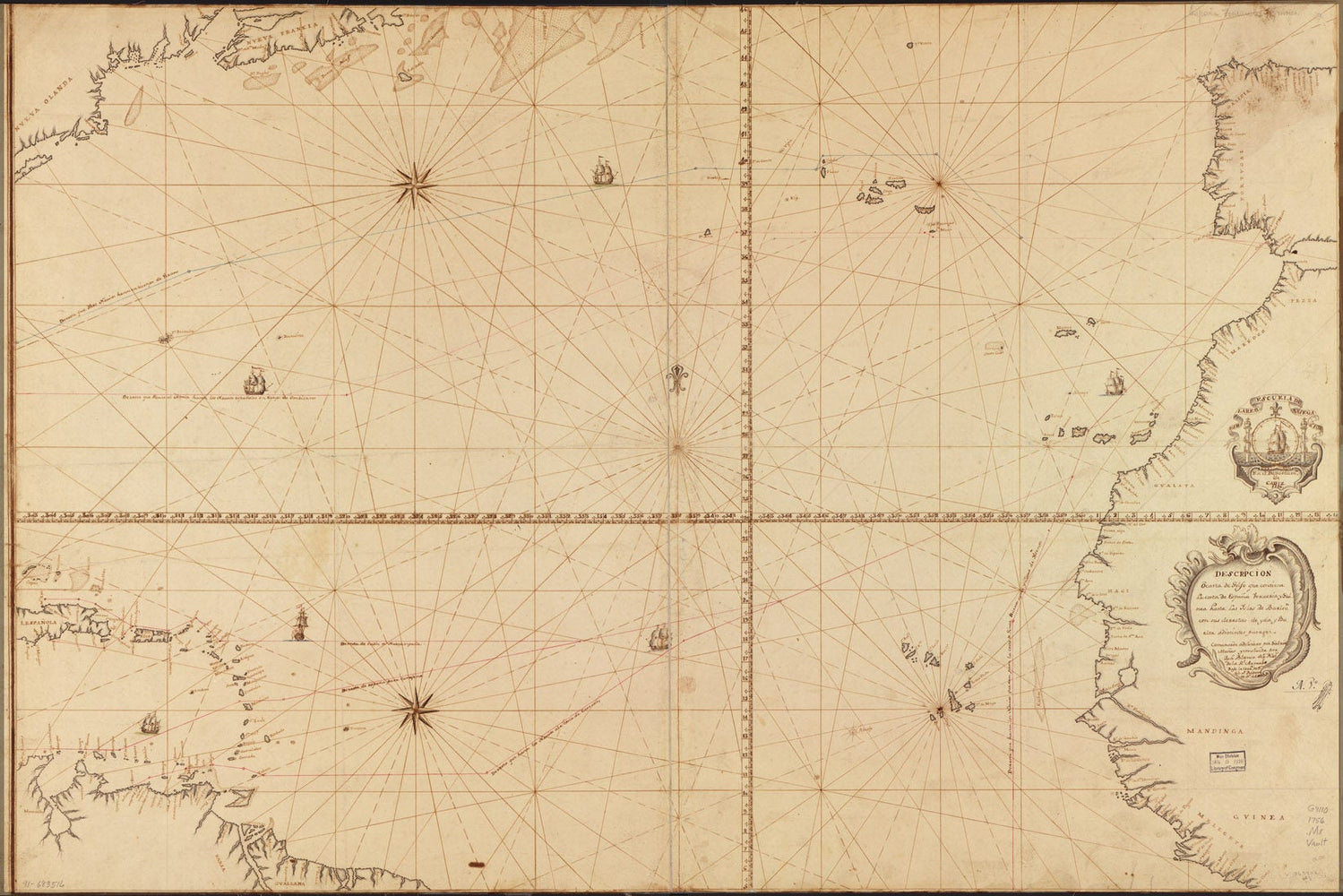 Poster, Many Sizes Available; Map Of North Atlantic Ocean 1756 In Spanish