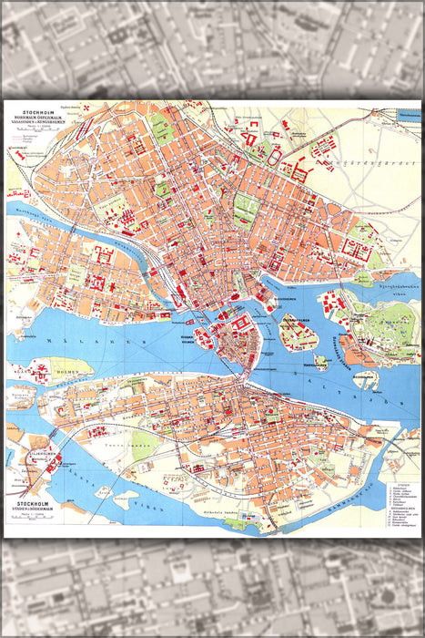 Poster, Many Sizes Available; Map Of Northern Stockholm In Sweden C1928