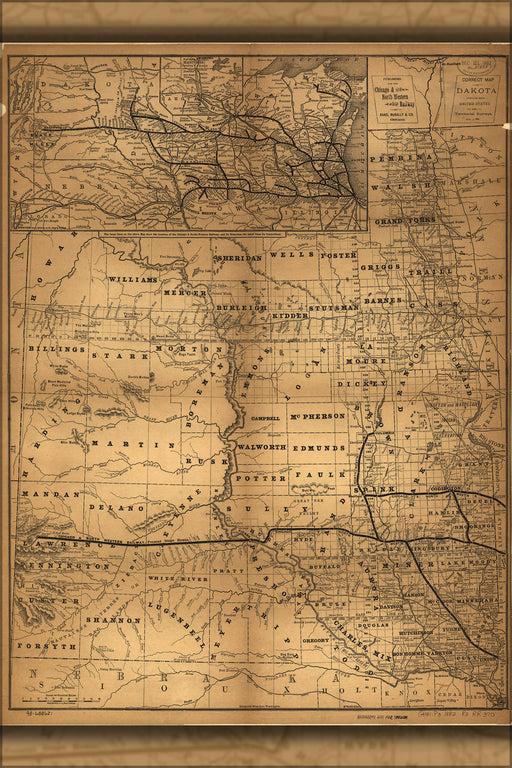 Poster, Many Sizes Available; Map Of Dakota 1882 North & South Dakota