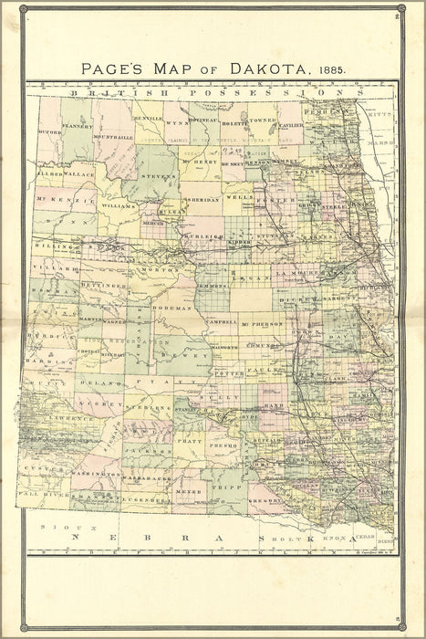 Poster, Many Sizes Available; Map Of Dakota, North & South 1885