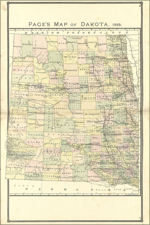 Poster, Many Sizes Available; Map Of Dakota, North & South 1885