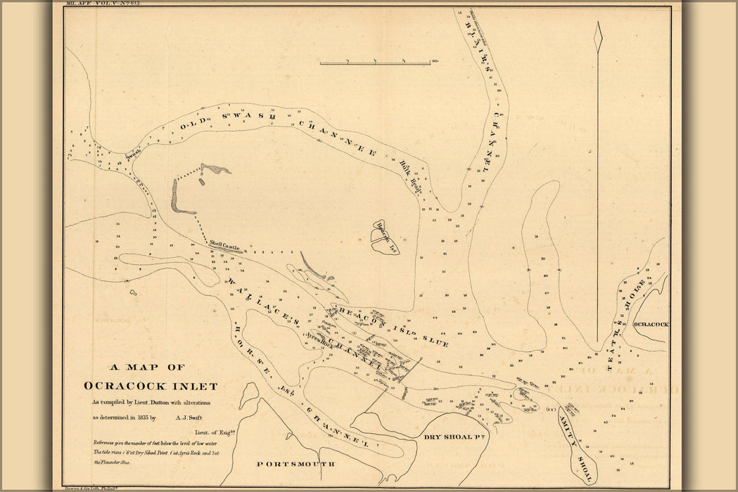 Poster, Many Sizes Available; Map Of Ocracoke, Outer Banks, North Carolina 1835