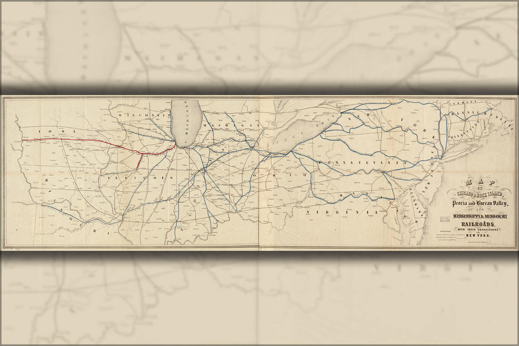 Poster, Many Sizes Available; Map Chicago Mississippi Missouri Railroads 1852