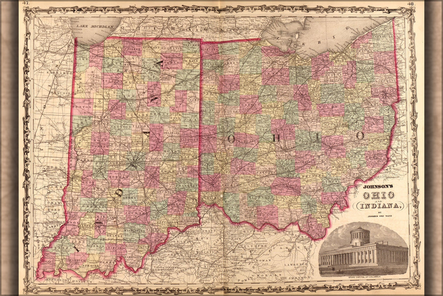 Poster, Many Sizes Available; Map Of Ohio And Indiana 1862