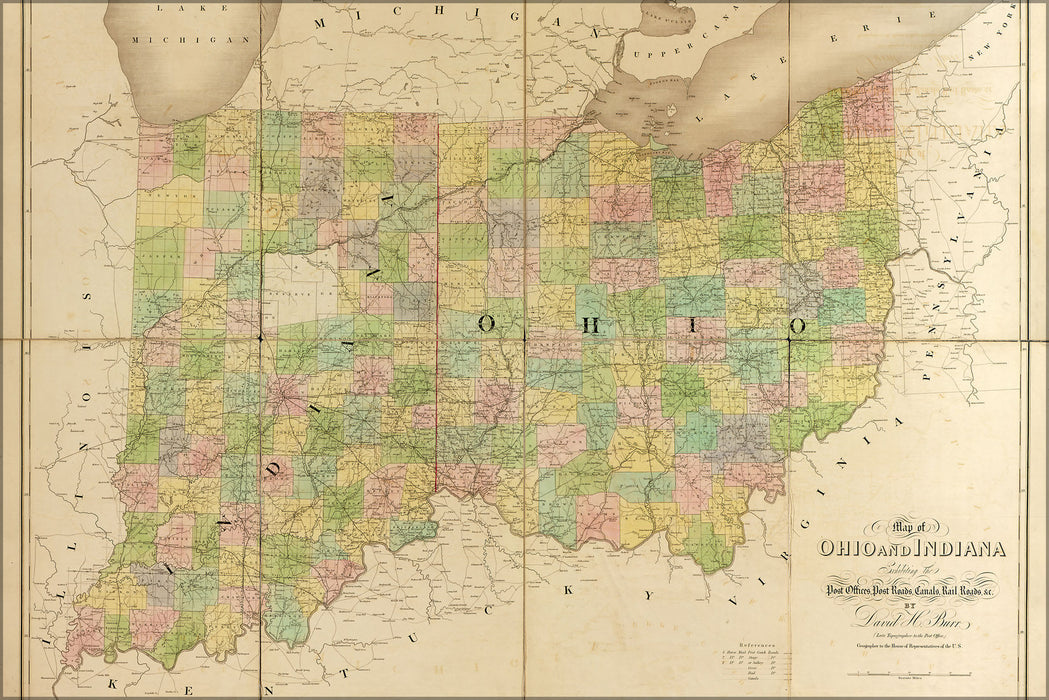 Poster, Many Sizes Available; Map Of Ohio, Indiana 1839