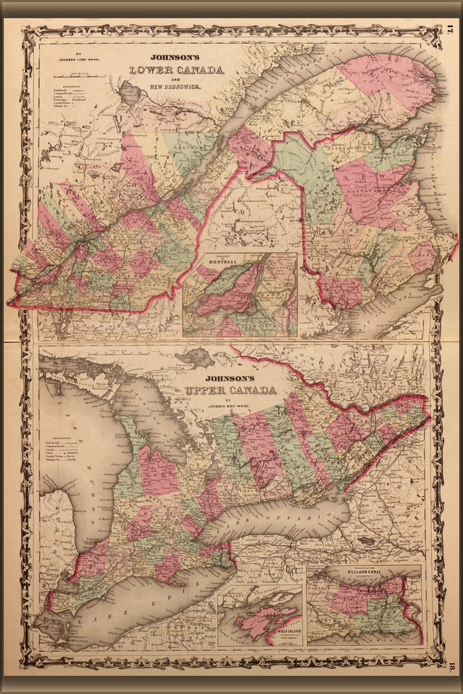 Poster, Many Sizes Available; Map Of Ontario And New Brunswick Canada 1862