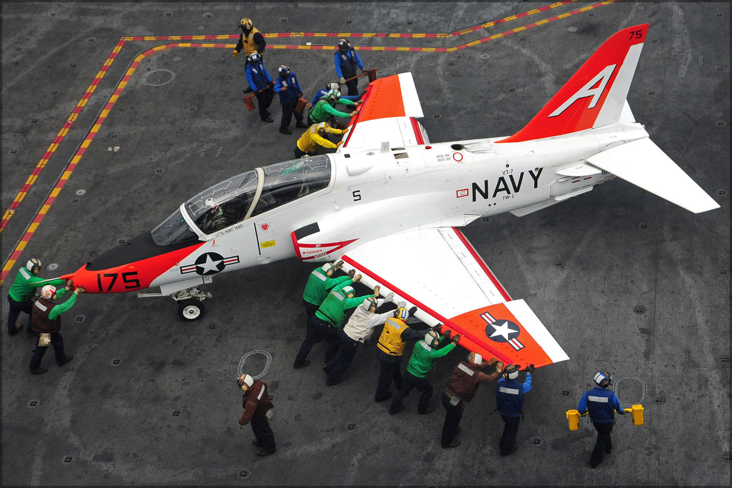 Poster, Many Sizes Available; Crewmen Push T-45C Goshawk Uss Harry S. Truman (Cvn 75)