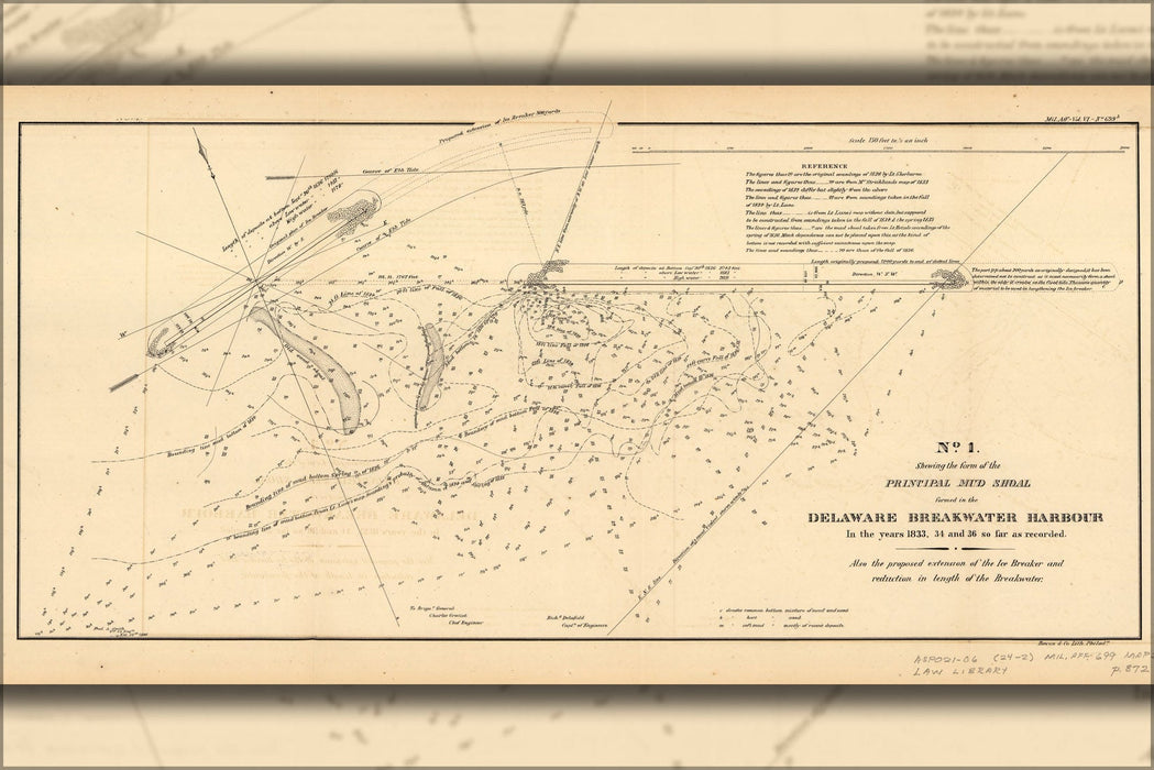 Poster, Many Sizes Available; Map Of Delaware Breakwater Harbor, 1836