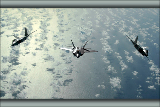 Poster, Many Sizes Available; Three-Ship Formation Of F-22 Raptors From Elmendorf Afb Alaska