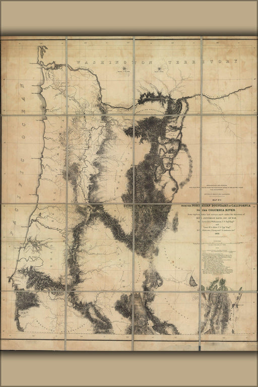 Poster, Many Sizes Available; Map Of Oregon And Washington State 1855