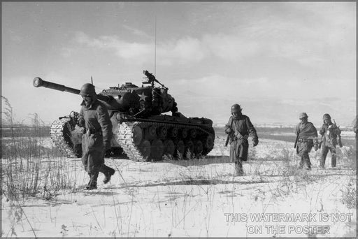 Poster, Many Sizes Available; Marines With M26 Pershing Tank Chosin Reservoir North Korea M26 Pershing Tank