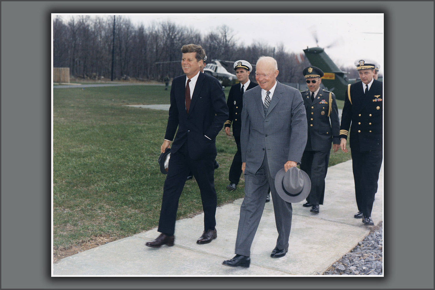 Poster, Many Sizes Available; President Kennedy, President Eisenhower, Military Aides. Camp David, Md