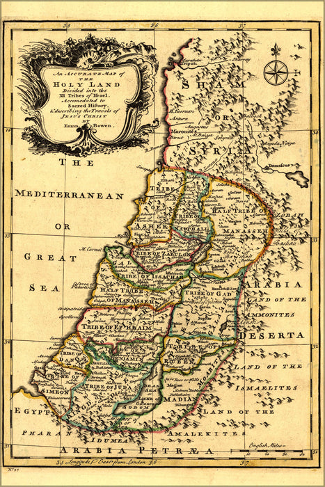 Poster, Many Sizes Available; Map Of Palestine Holy Land 12 Tribes Israel Travels Of Jesus 1752